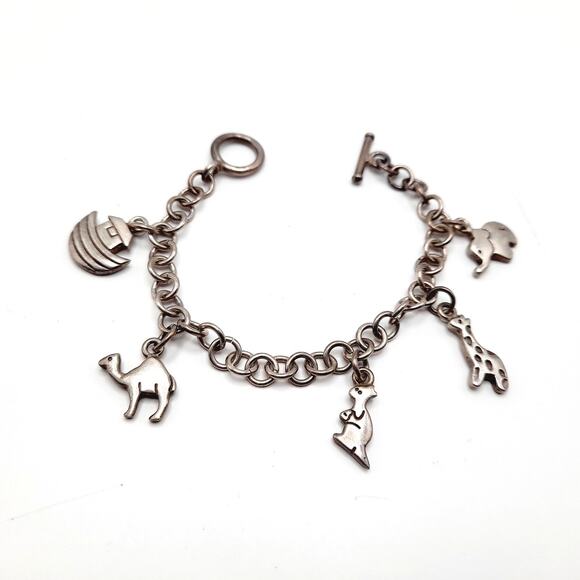 Vintage Noah's Ark Silver Charm Bracelet - Stamped 925 - 7 1/4 Inches - Picture 1 of 9